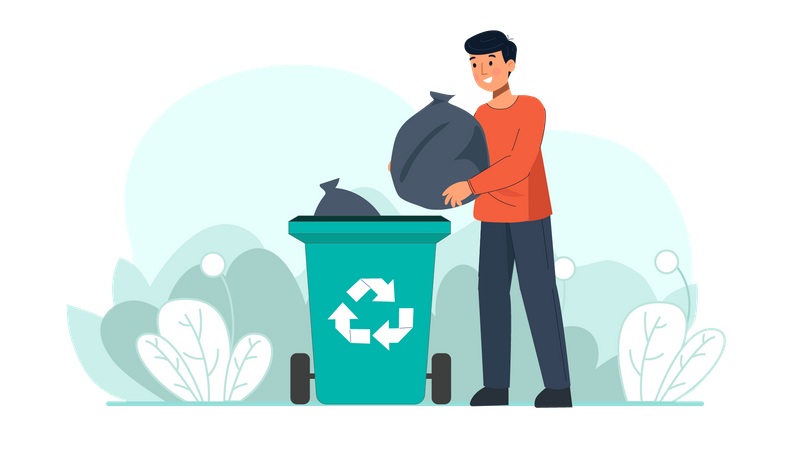 Man throwing garbage in recycle bin  Illustration