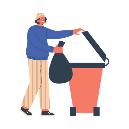 Man throwing garbage into trash can  Illustration