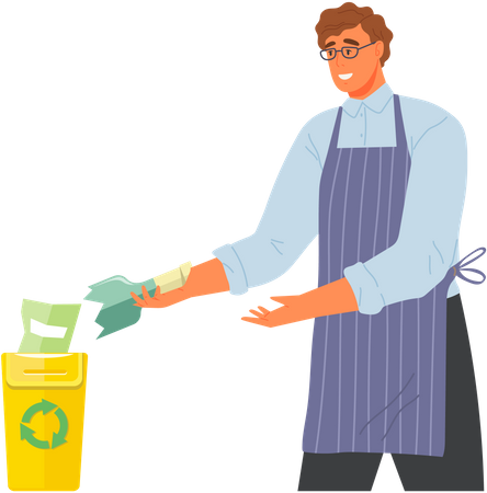 Man throwing glass bottle in bin  Illustration