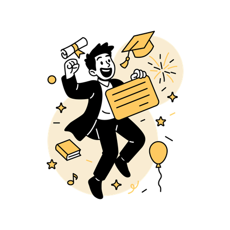 Man Throwing Graduation Cap  Illustration