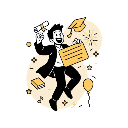 Man Throwing Graduation Cap  Illustration