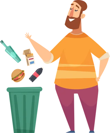 Man throwing junk food for healthy life Illustration