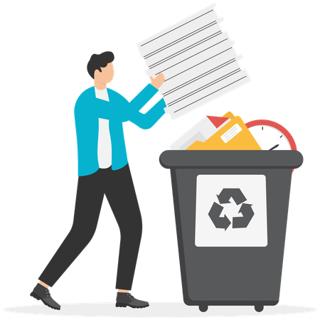 Man throwing paper in dustbin  Illustration