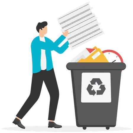 Man throwing paper in dustbin  Illustration