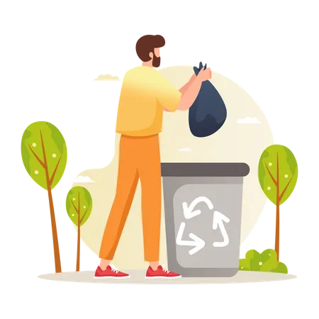 Man throwing plastic bottle in recycle bin  Illustration