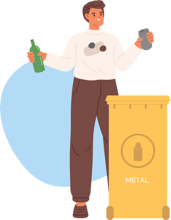 Man throwing sorted metal waste in litter container Illustration