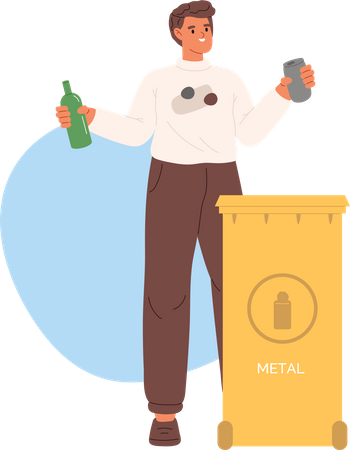 Man throwing sorted metal waste in litter container  イラスト