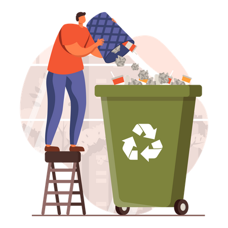 Man throwing waste in recycle bin  Illustration