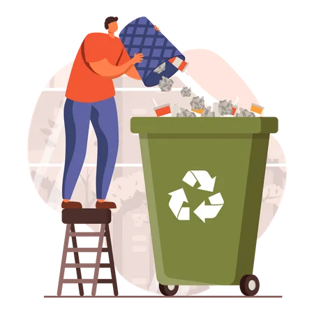 Man throwing waste in recycle bin  Illustration