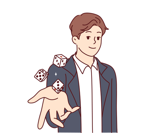 Man throws dice inviting you to visit casino  イラスト