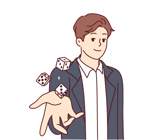 Man Throws Dice Inviting You To Visit Casino イラスト