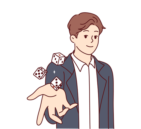 Man throws dice inviting you to visit casino  Illustration