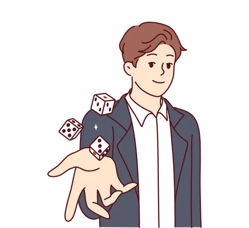 Man throws dice inviting you to visit casino  Illustration