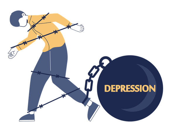 Man tie with depression ball  Illustration
