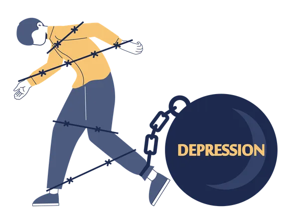 Depression Concept Mental Disorder Feeling Of Despair And Helplessness Negative Emotions And Suffer As A Fetter With A Prison Ball Flat Vector Illustration Illustration