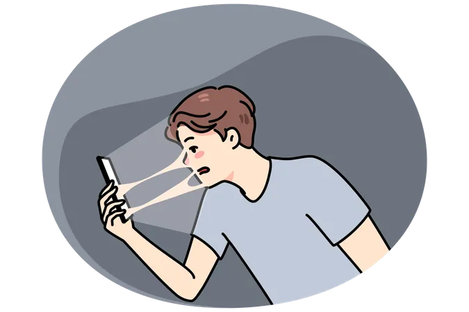 Man tied to cellphone addicted to social media  Illustration