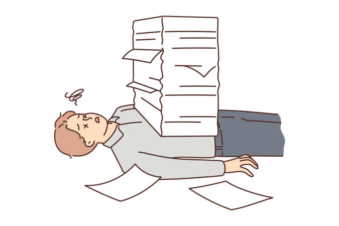 Man tired from office work  Illustration