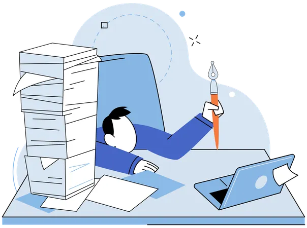 書類仕事に疲れた男性  イラスト