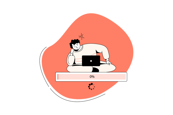 Man tired with loading screen in laptop Illustration