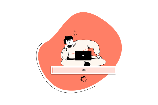 Man tired with loading screen in laptop  Illustration