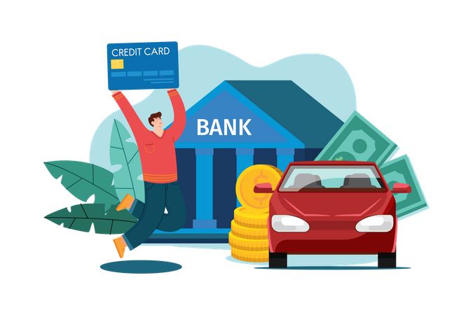 Man took car loan from bank  Illustration