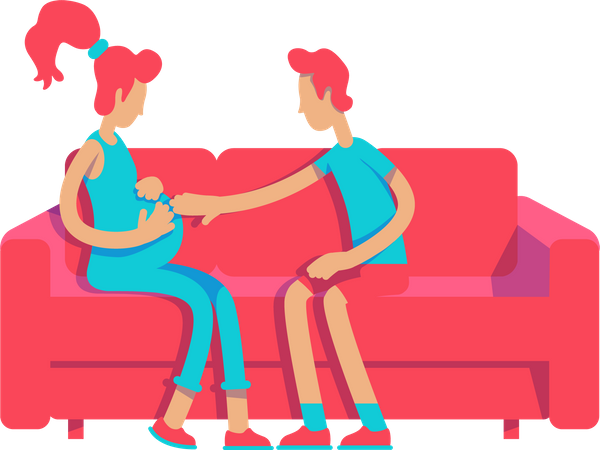 Man touching belly pregnant wife Illustration