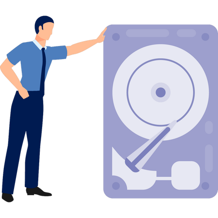 Man touching compact disk  Illustration