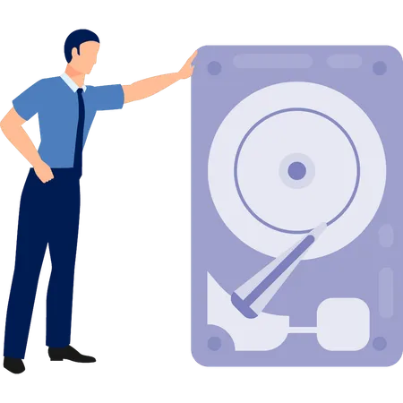 Man touching compact disk  Illustration