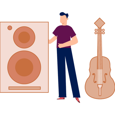 Man touching music buffers  Illustration