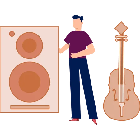 Man touching music buffers  Illustration