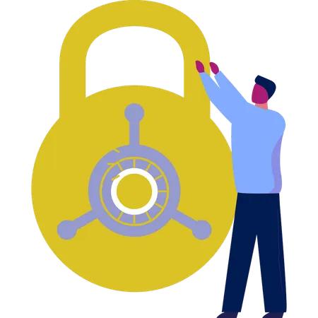 Man touching security lock  Illustration