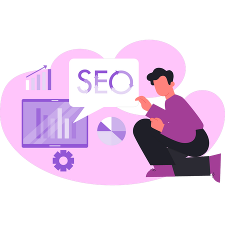 Man touching SEO bubble chat  Illustration