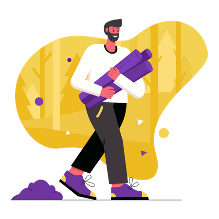 Man tourist carrying firewood for campfire  Illustration