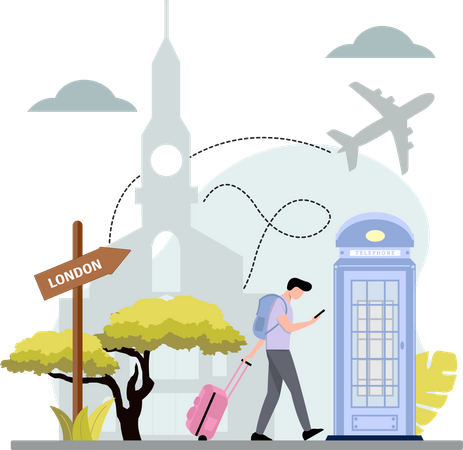 Man Tourist going Traveling in London  Illustration