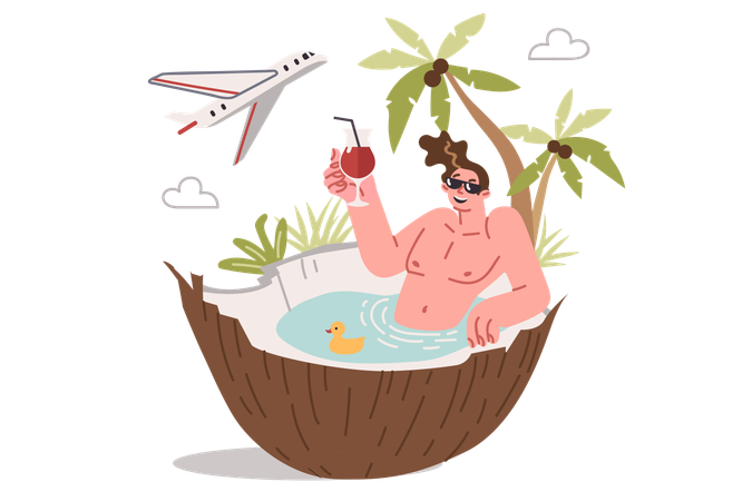 Man tourist relaxing in pool  Illustration