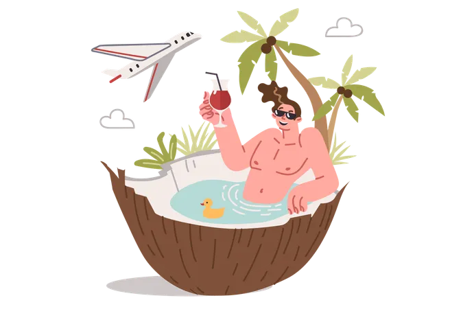 Man tourist relaxing in pool  Illustration