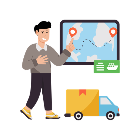 Man tracking cargo using online website  Illustration