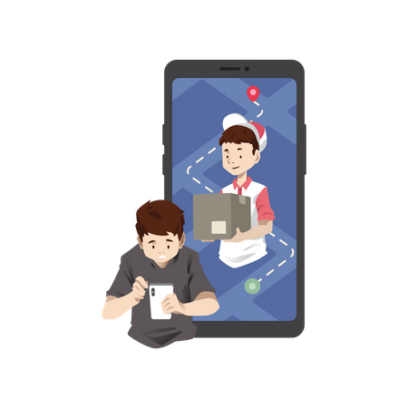 Man tracking delivery location Illustration