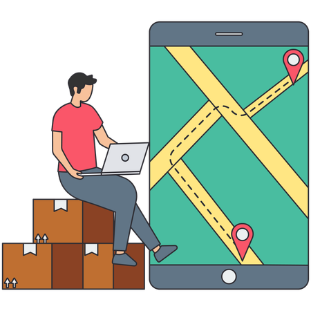 Man tracking delivery location  Illustration