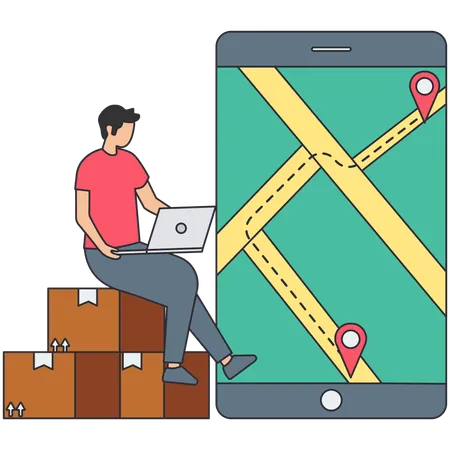 Man tracking delivery location  Illustration