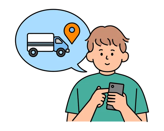 Man Use Smartphone Check Shipping Location Simple Vector Illustration