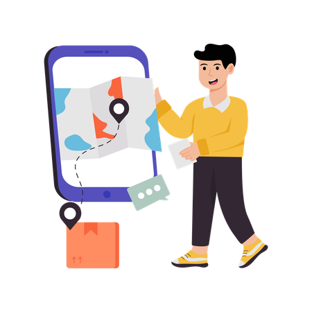 Man tracking delivery through smartphone app  Illustration