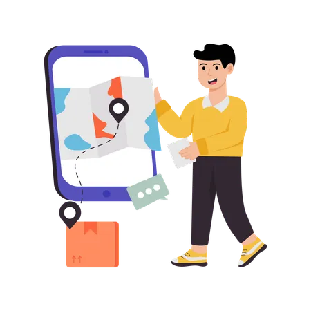 Man tracking delivery through smartphone app  Illustration