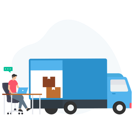 Man tracking delivery truck  Illustration