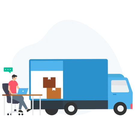 Man tracking delivery truck  Illustration