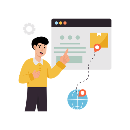 Man tracking delivery using web app  Illustration