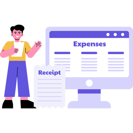 Man Tracking Expenses Using Computer  Illustration