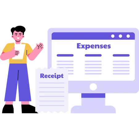 Man Tracking Expenses Using Computer  Illustration