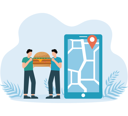 Man tracking food delivery map  Illustration