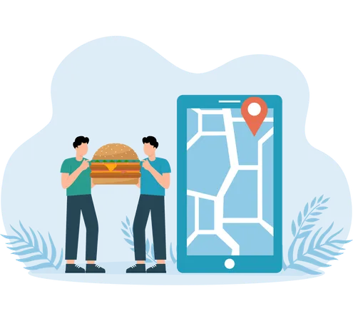 Man tracking food delivery map  Illustration